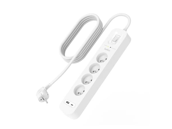 Belkin Power Strip SurgePlus Surge Protector 4xFR 1xUSB-A 1xUSB-C 525J 2M