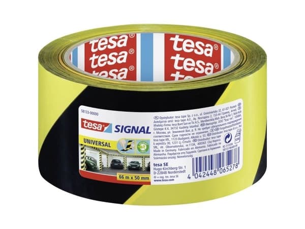 Varoitusteippi Tesa Signal Universal, 50 mm x 66 m, keltainen/musta