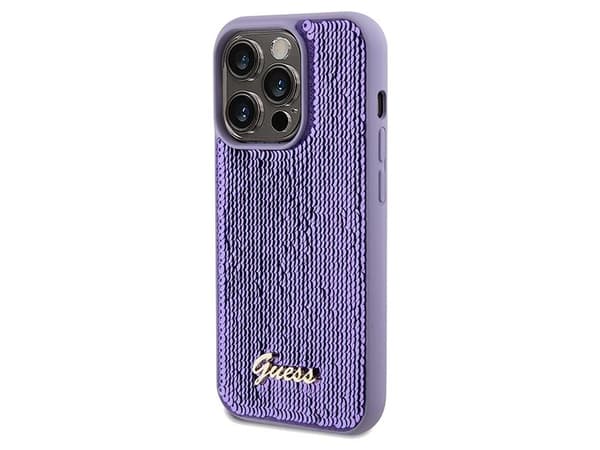 Guess Sequin Script Logo Case for iPhone 14 Pro Max Purple