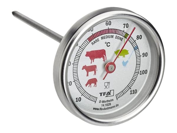 TFA - Steketermometer - for ovn, for barbequegrill, for grill - sølv