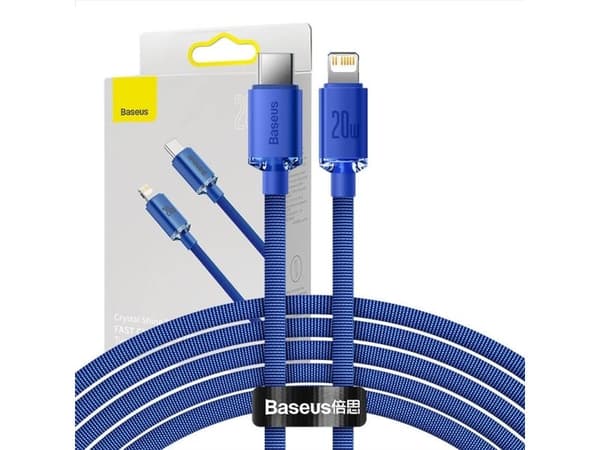 Baseus Crystal Shine USB-C til Lightning-kabel, 20W PD, 2 m – blå