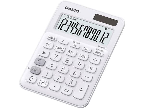 Casio MS-20UC - Skrivebordskalkulator - 12 sifre - solcellepanel, batteri - hvit
