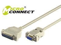 MicroConnect - Seriell- / parallellkabel - DB-9 (hunn) til DB-25 (hann) - 3 m - grå