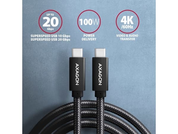 Axagon BUCM32-CM10AB, 1 m, USB C, USB C, USB 3.2 Gen 2x2, 20 Gbit/sek., Sort