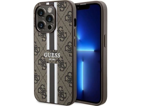 Guess 4G trykte striper MagSafe-deksel til iPhone 15 Pro - brun