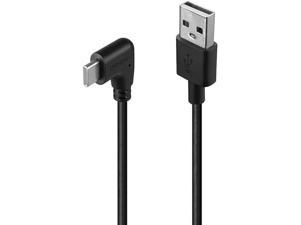 Lindy 32001, 1 m, USB A, USB C, USB 2.0, Svart