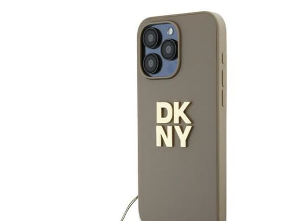 DKNY Wrist Strap Stock Logo case for iPhone 15 Pro Max - beige