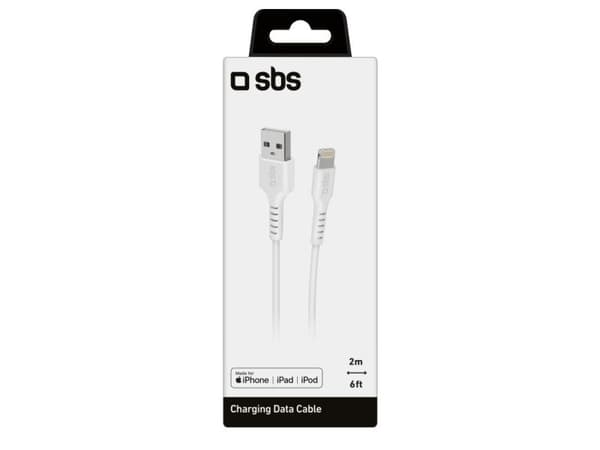 SBS TECABLEUSBIP5289W, 2 m, Lightning, USB A, Hankjønn, Hankjønn, Hvit