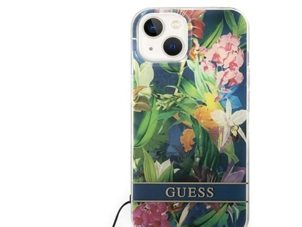 Guess GUOHCP14MHFLSB iPhone 14 Plus 6.7" blå / blå hardcase Flower Strap