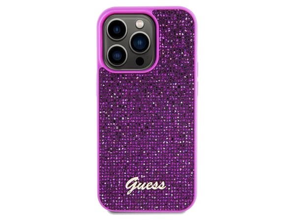 Guess Disco Metal Script fodral till iPhone 14 Pro - fuchsia