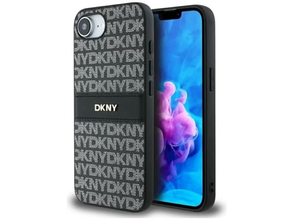 DKNY-fodral Repeat Texture Pattern med tonad rand för iPhone 16e svart