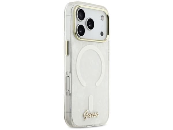Guess IML Shell Script Metal MagSafe-deksel til iPhone 17 Pro Max - hvit
