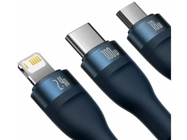 Baseus Flash Series II-kabel USB - USB Type C / Lightning / micro USB 100 W 1,2 m blå (CASS030003)