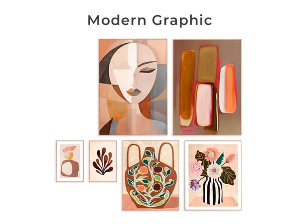ONE GALLERY Modern Graphic – 6 indrammede grafiske kunsttryk