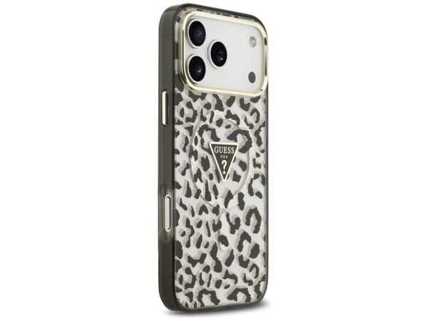 Guess IML Leopard Glitter Triangle Logo MagSafe Case for iPhone 17 Pro Max / 18 Pro Max - Black
