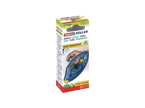 Limroller Tesa ecoLogo, ei-pysyvä, engangsdispenser, 8,4 mm x 8,5 m