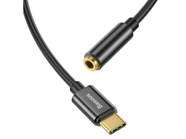 Baseus CATL54-01, Typ-C, 3,5 mm, Sort