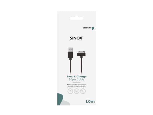 Sinox Apple™ 30-pin kabel. 2m. Hvid