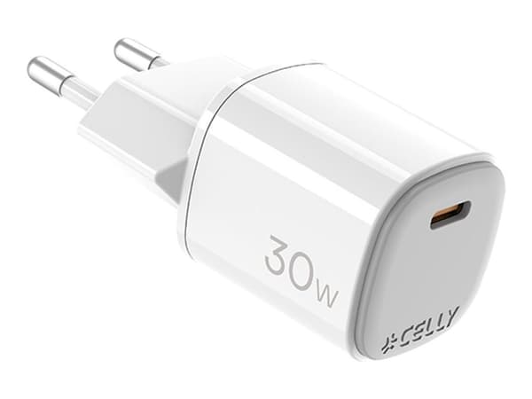 Celly [UPTC COLLECTION] - Strömadapter - GaN - 30 watt - 3 A (USB-C) - vit