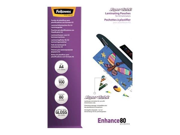 Laminointitaskut Fellowes SuperQuick, A4, 80 µm, 100 kpl.