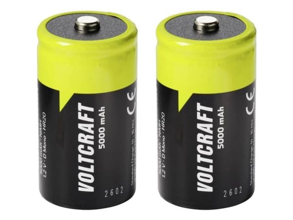 VOLTCRAFT laddbart D-batteri NiMH 5000 mAh 1,2 V, 2 st