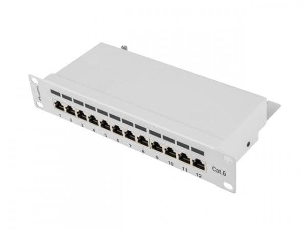 Lanberg PPF6-9012-S - Patch-panel - rackmontering - CAT 6 - STP - RJ-45 X 12 - grå, RAL 7035 - 1U - 10"