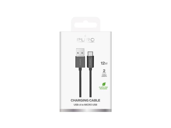 Puro 12W TPE USB-A - Micro-USB kaapeli 2m - musta - musta
