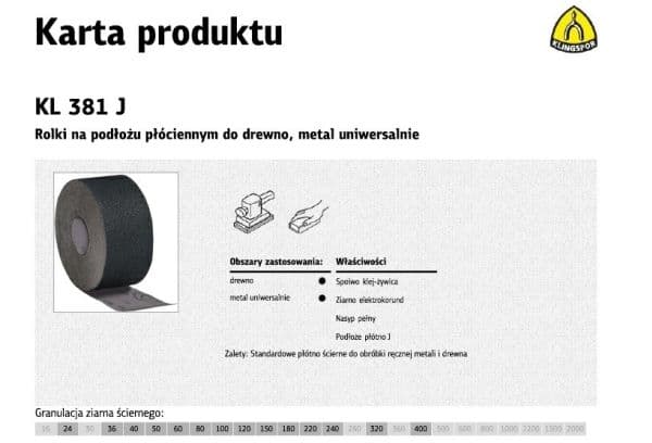 KLINGSPOR FLAT ROLLER KL381J 150mm gr. 40 (30mb)