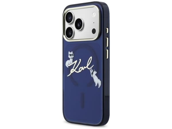 Karl Lagerfeld IML Choupettes Karl Script MagSafe-etui til iPhone 17 Pro Max - blå