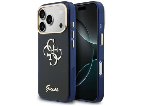 Guess IML 4G Script metallskal till iPhone 17 Pro Max - blå