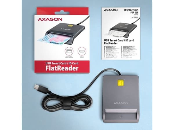 AXAGON CRE-SM3TC, USB-C FlatReader kontaktkortleser Smartkort (eObčanka), kabel 1,2 m