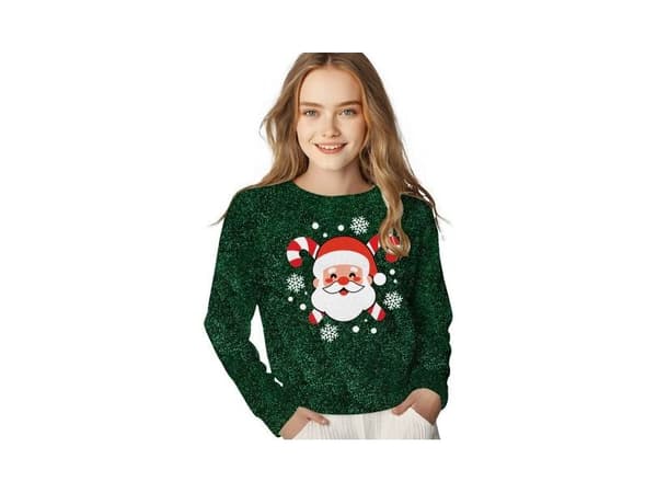 Grøn julebluse med julemanden, barn