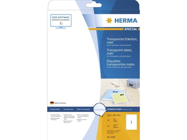HERMA A4, Transparent, Rektangel, Permanent, A4, Universal, Polyester