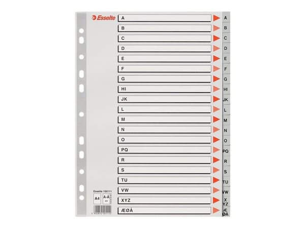 Esselte 100111, Kirjainvälilehti, Polypropeeni (PP), Harmaa, A4, 225 mm, 3 mm
