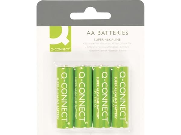 Q-CONNECT 4 x AA, Engångsbatteri, AA, Alkalisk, 4 styck, Grön, Cylindrisk