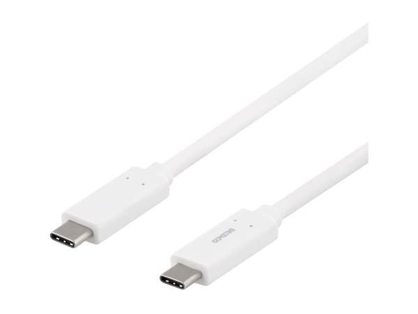 DELTACO - USB-kabel - USB-C (hane) till USB-C (hane) - 1 m - vit