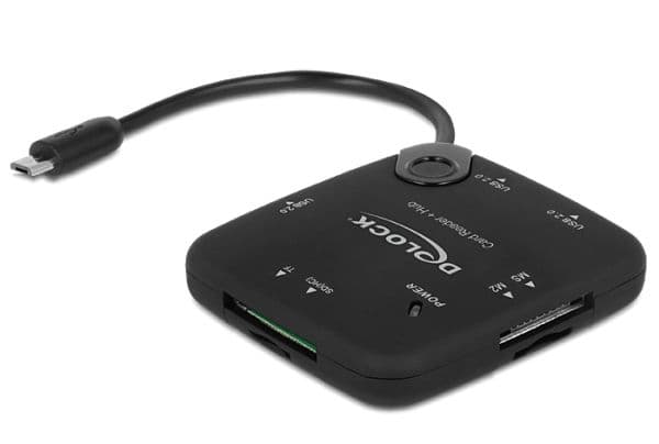 Delock Micro USB OTG Card Reader + 3 port USB Hub - Kortleser (MS, MS PRO, MMC, SD, MS Duo, MS PRO Duo, RS-MMC, TransFlash, microSD, MMCmicro, SDHC...