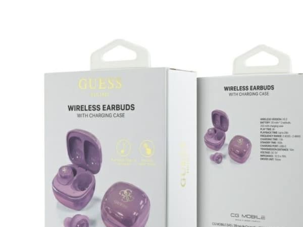 Guess 4G tryckt logotyp Bluetooth TWS-hörlurar + docka - lila