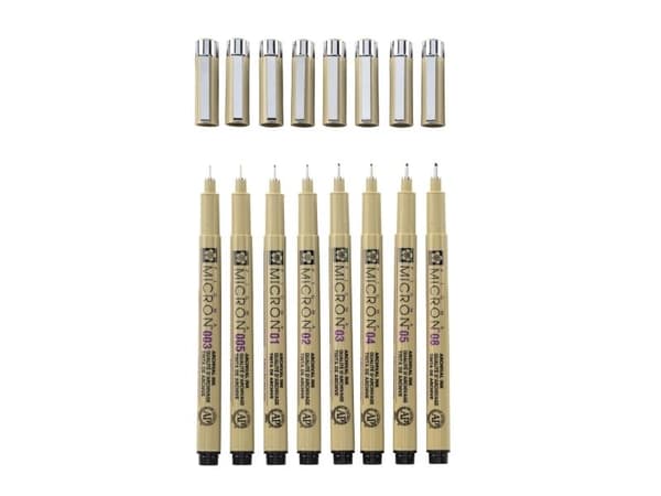 Sakura Pigma Micron, Musta, Pyöreä, Kupla, 8 kpl