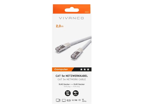 Vivanco VVITLAN5E200W, 2 m, Cat5e, RJ-45, RJ-45, Vit