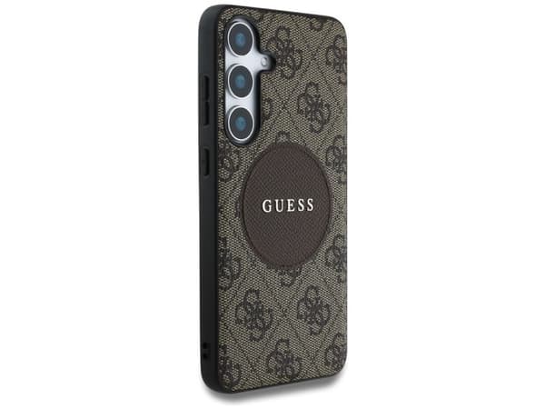 Guess 4G Round Patch Classic Logo MagSafe Case for Samsung Galaxy S25 Plus Brown