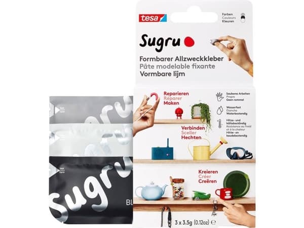 tesa Sugru formbart universalhäftämne 3x3,5g svart/vitt/grått