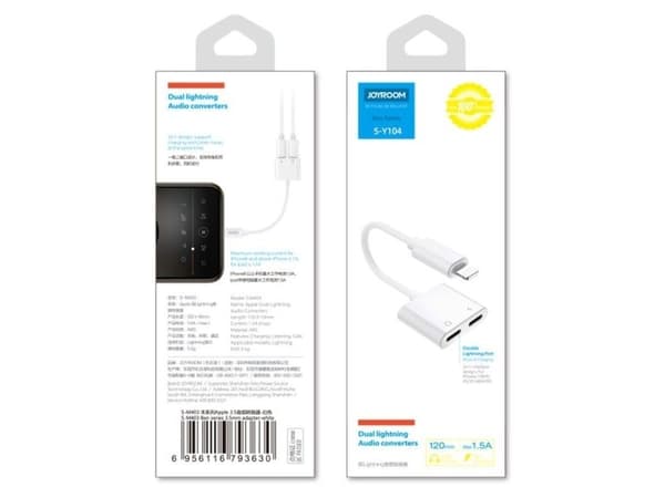 Joyroom S-Y104 hodetelefonadapter Lightning / 2x Lightning - hvit