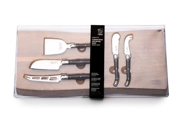 Cheese knives Laguiole black with serving board SET 5 SdV