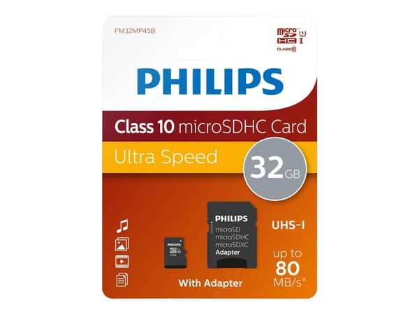 Philips FM32MP45B - Flashminnekort (microSDHC til SD-adapter inkludert) - 32 GB - Class 10 - microSDHC