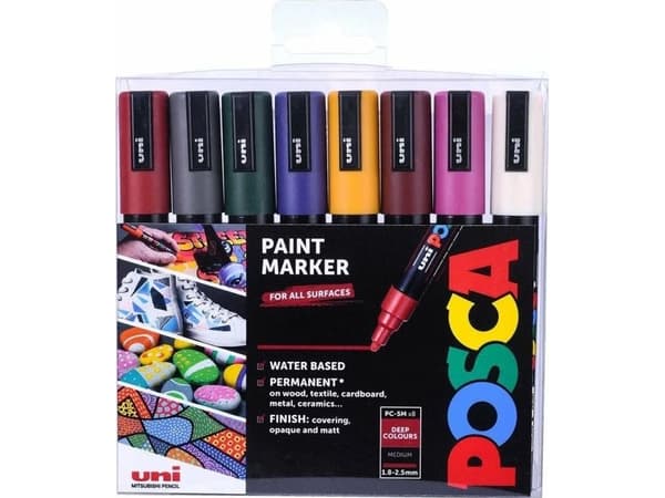 Posca PC5M medium spets - djupa färger, 8 st