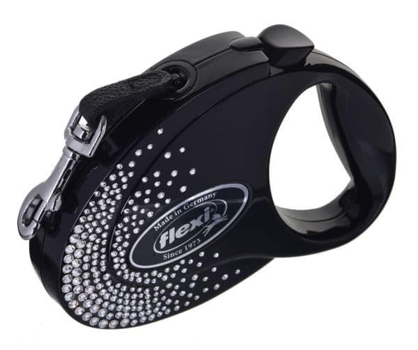 Flexi uttrekkbart bånd Glam Splash Crystal M 5m sort