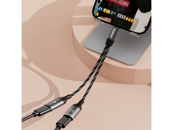 USB-adapter Dudao L13C USB-C - Jack 3,5 mm + USB-C, grå (6976625332823)