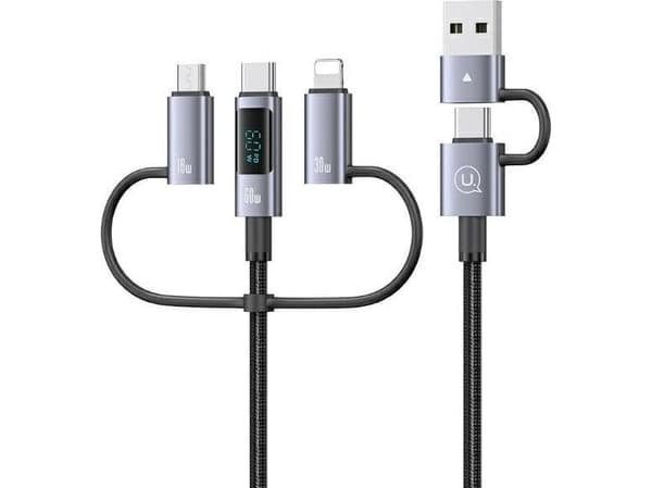 USB-kabel USAMS USB-A + USB-C till USB-C + microUSB + Lightning, 2 m – grå