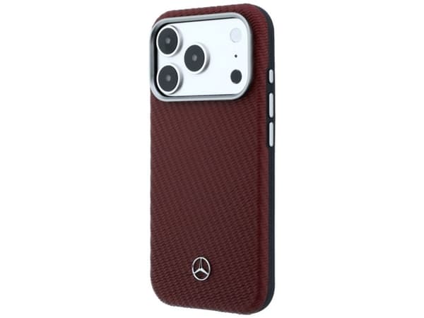 Mercedes Leather Semi Wrap Wood Effect MagSafe Case for iPhone 17 Pro - Red